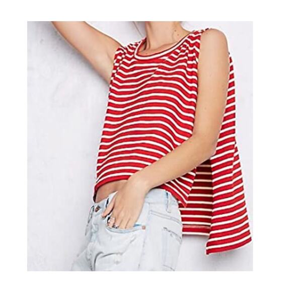 New FREE PEOPLE Women's Tank Size XS Madness Striped Muscle Tank Oversized - Picture 1 of 7